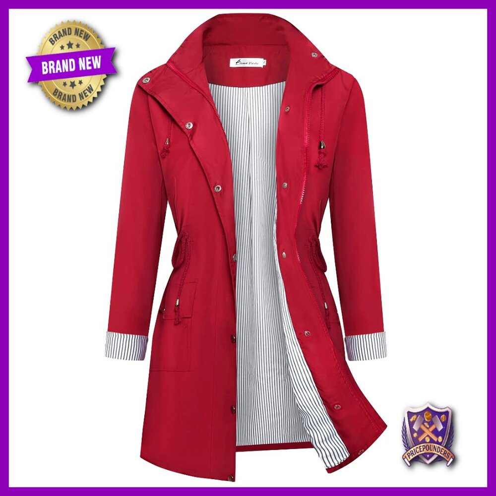 Lightweight Waterproof Raincoat Hooded Windbreaker Outdoor Trench Coat Striped